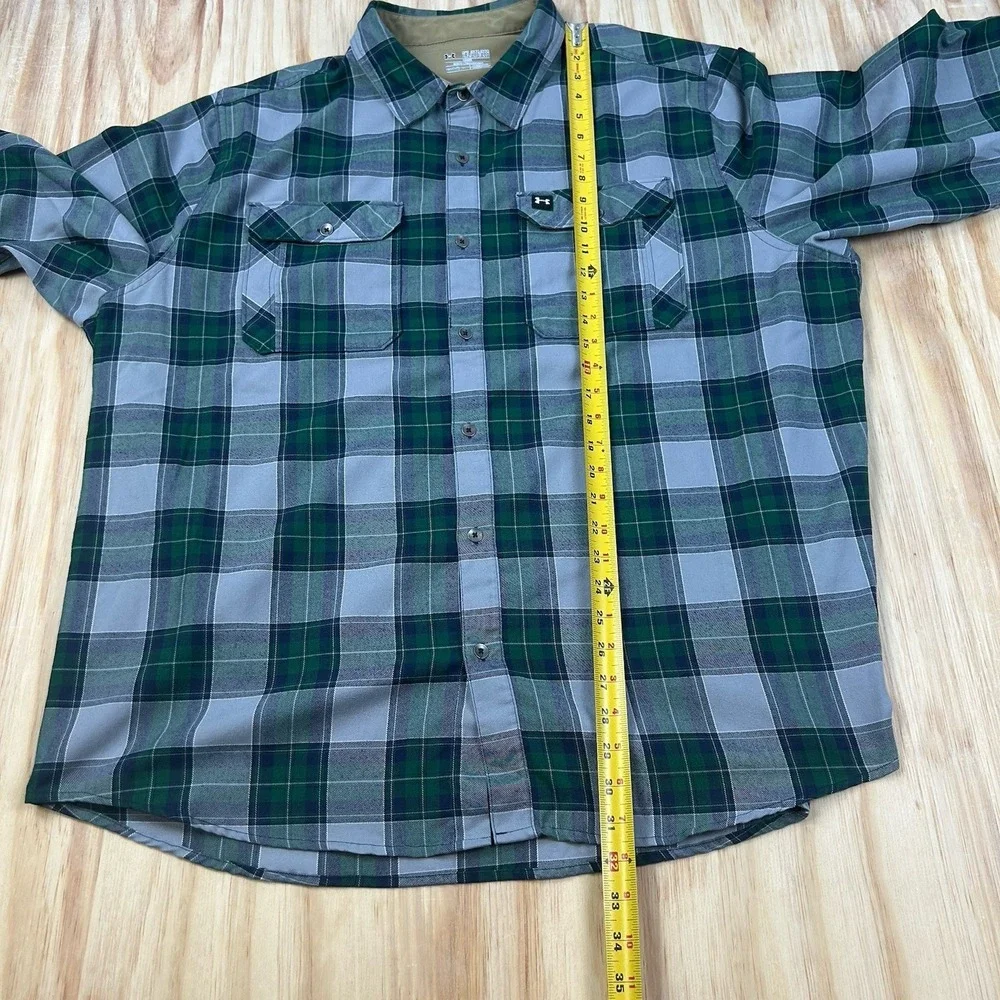 Under Armour Men's Expanse‎ Flannel Shirt 2XL Plaid Elbow Patches Green ColdGear